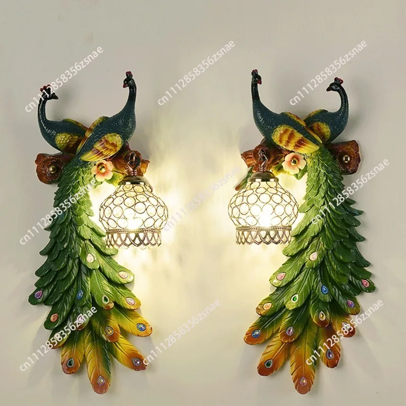 peacock lamp, living room bedroom bedside lamp,aisle staircase background wall lamp,Nordic creative phoenix lamp