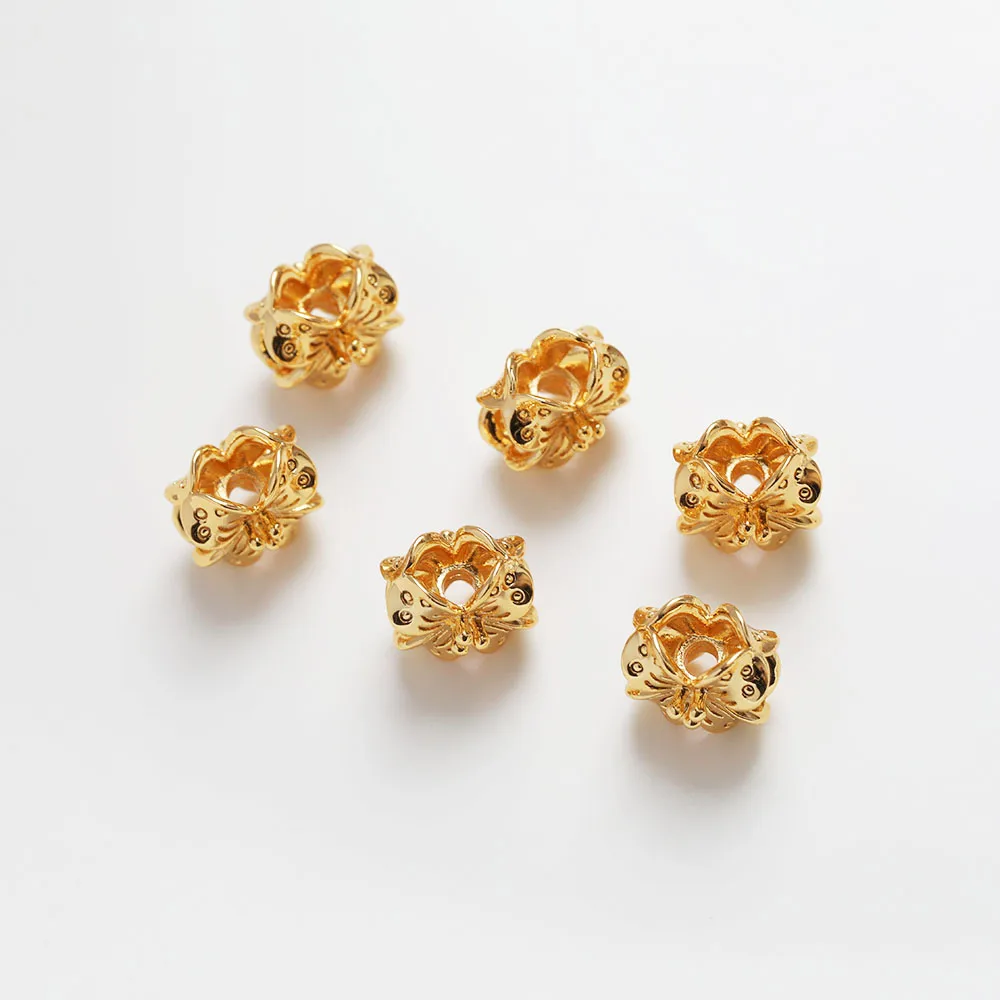 6PCS 14k Gold Plated Flower Beads Spacer Bead Jewelry Making Bracelet Supplies Diy Hand Made Brass Accessories 9.4*8mm