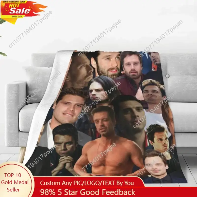 

Sebastian Stan Photo Blanket Handsome Actor Camping Flannel Throw Blanket Super Soft Outdoor Custom Blankets