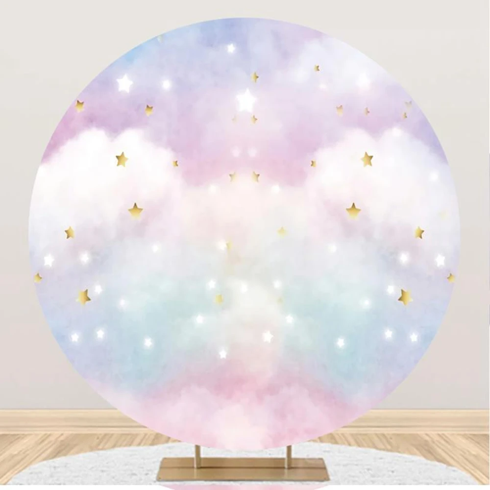 Unicorn Birthday Party Round Backdrop Cover Rainbow Glitter Flowers Newborn Baby Shower Circle Background for Photography Props