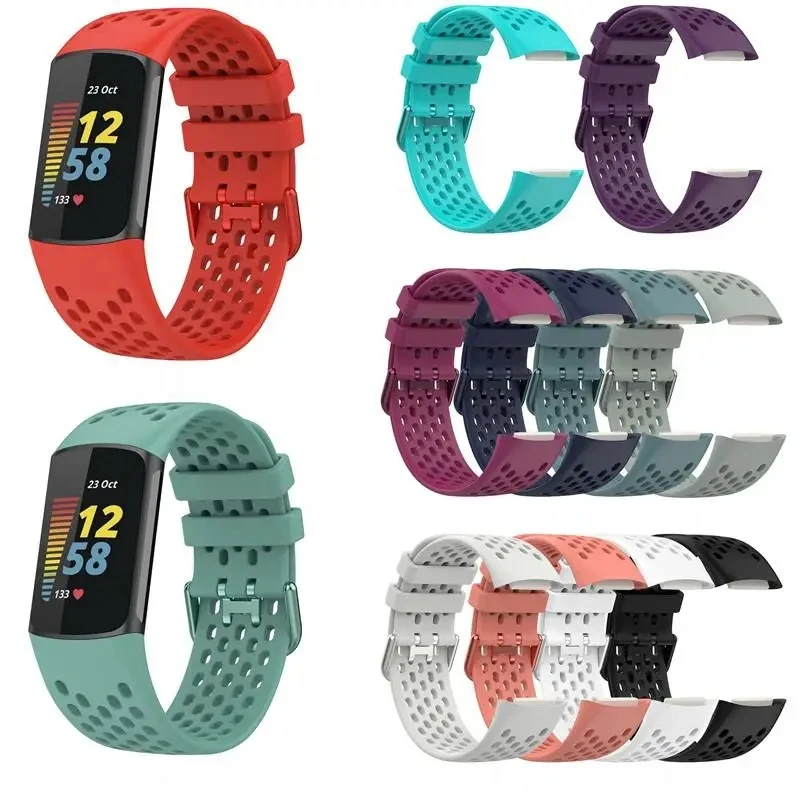 Breathable Rubber Strap For Fitbit Charge 5 6 Band Replacement watchband For Fit bit Charge5 6 Smart Watch Soft Wristband