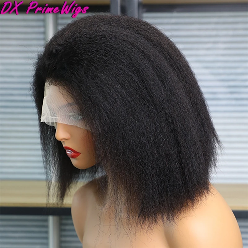 

200% Density Kinky Straight 13x4 Lace Frontal Bob Wig Human Hair Pre Plucked Transparent Lace Frontal 100% Human Hair Wigs #1B