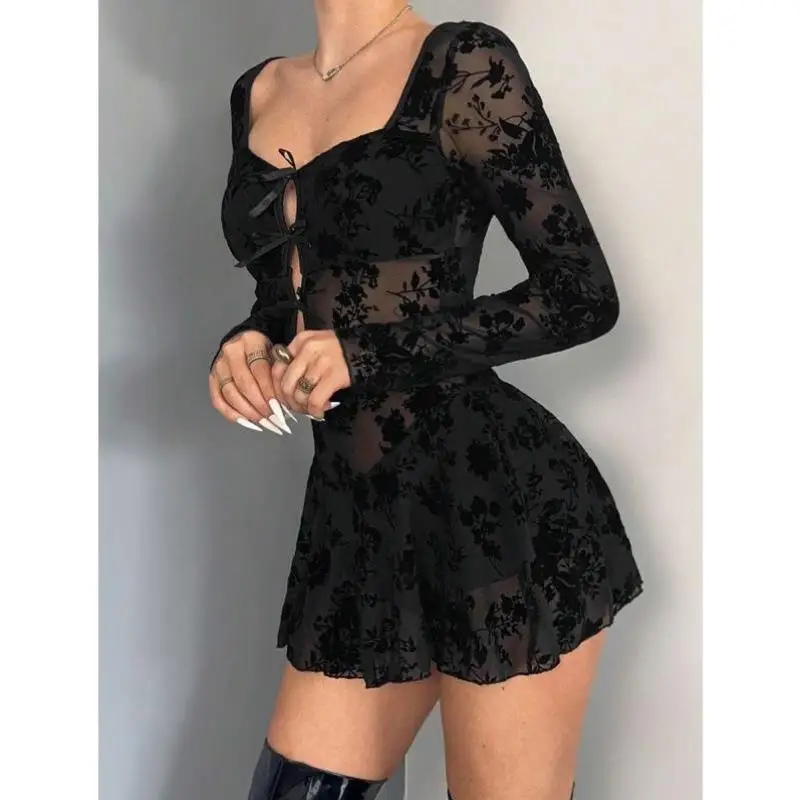 

D 667 Par Floing Net Eye Print Long Sve Slim Skirt Faionable Casual Sportswear Set Autumn Season Seven Sve