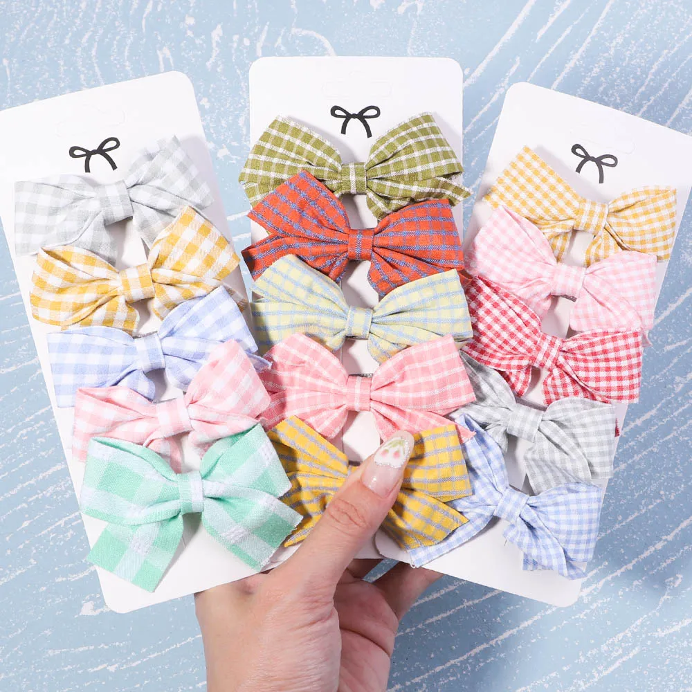 5Pcs/Set Cute Plaid Print Star Hairpins for Kids Sweet Headband Hair Clips Children Girls Barrettes Fashion Bow Accessories