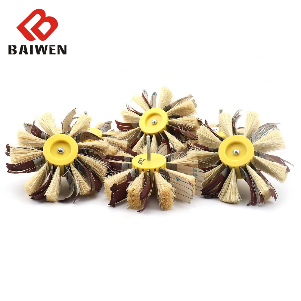 

6mm Shaft Mounted Sisal & Emery cloth Bristle Polishing Brush Wheel for Wood Primer Metal Sanding 80/120/180/240/320/400Grit