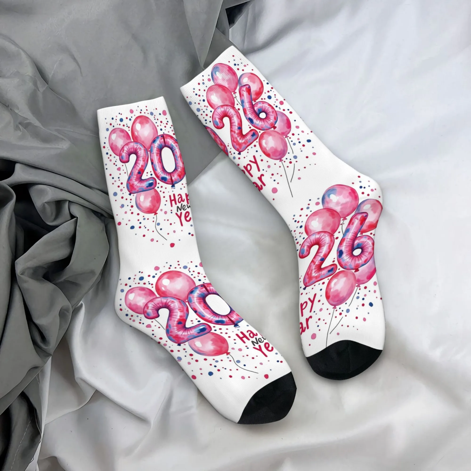 

Носки для празднования 2026 года, красочный акварельный дизайн с воздушными шарами, веселые новогодние подарочные носки, праздничные носки для вечеринок для женщин и мужчин