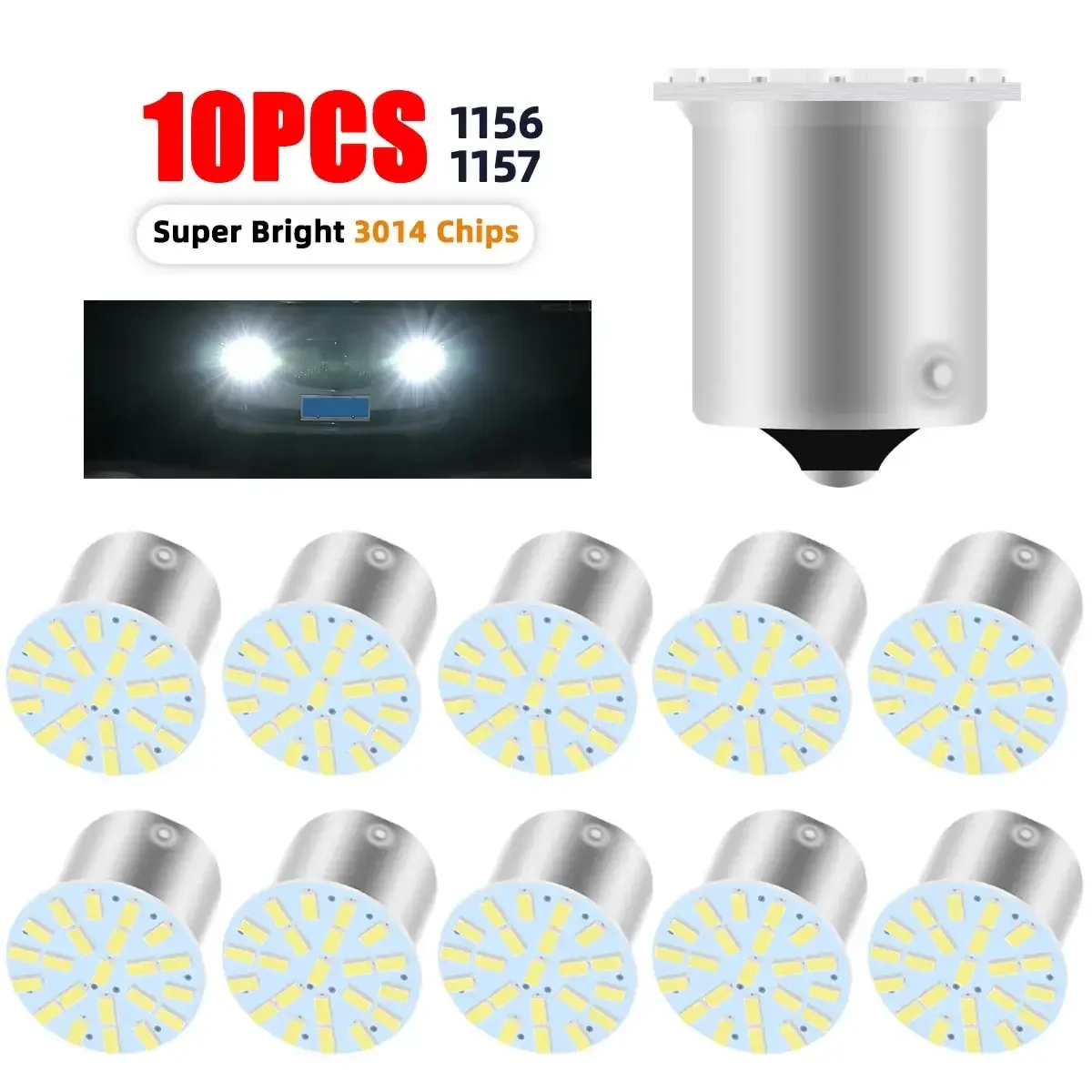 10PCS 1156 BA15S 1157BAY15D LED Bulbs 22SMD Canbus Car Lamp Brake Tail Parking Light Turn Signals Light White 12v Universal