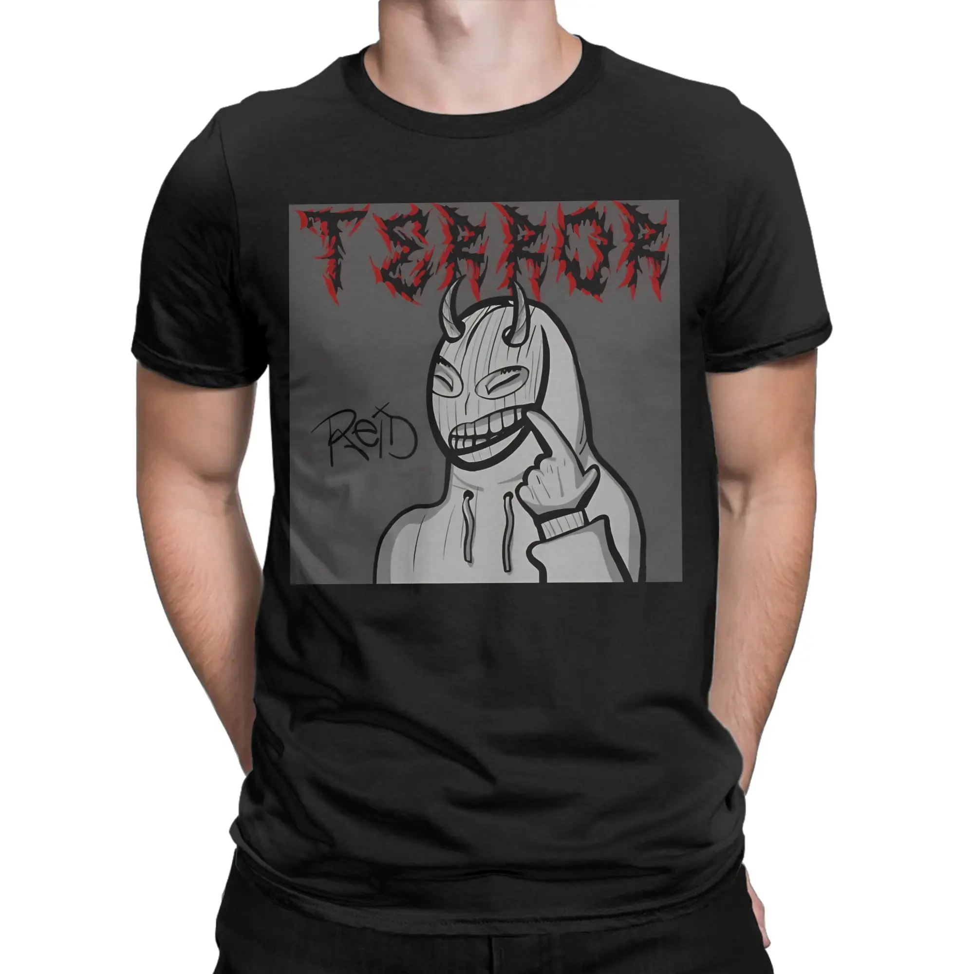 stylized cartoonish Novelty 100% Cotton T-Shirt T-Terror Reid Tops Tees For Men