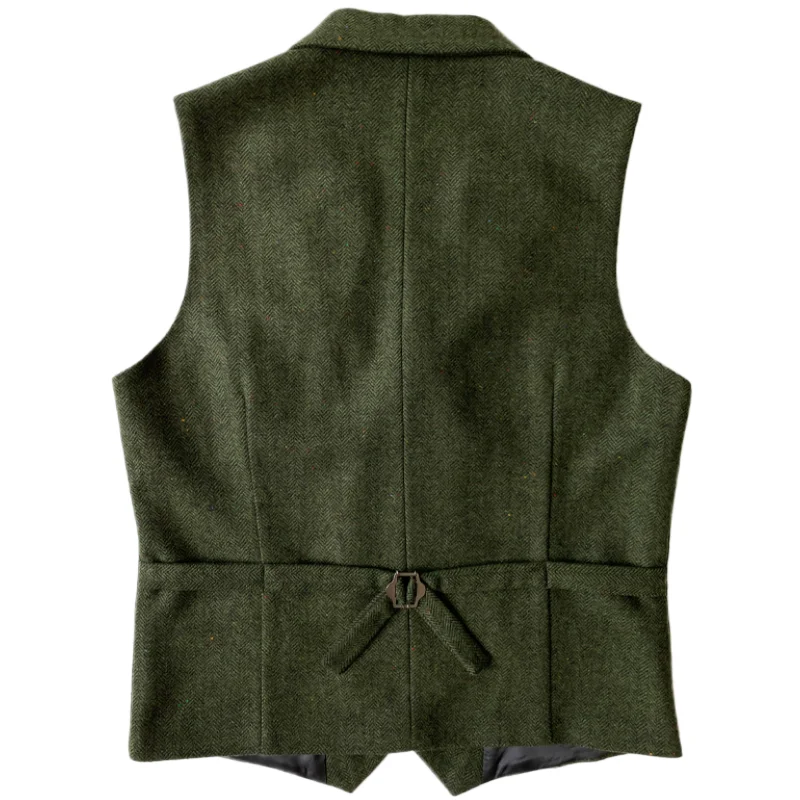 Men Vest Dark Green Herringbone Double Button Waistcoat For Wedding Casual Business Banquet Work Set Men Suit Vest