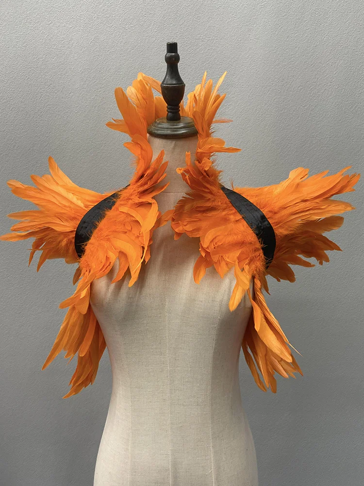 Chal de plumas de lujo para mujer, bufanda de Color sólido, chal de plumas reales, cuello falso para hombro, Cosplay de Halloween, alfombras Punk