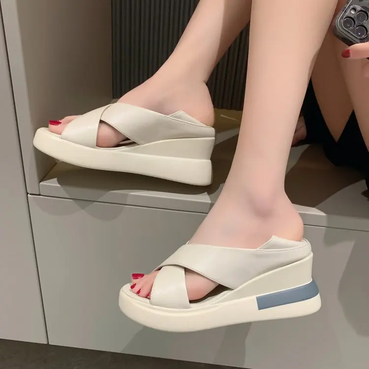 

PU Platform Wedge Sandals for Women Summer Soft Sole Peep Toe Casual Shoes Outdoor Beach Comfortable Wear