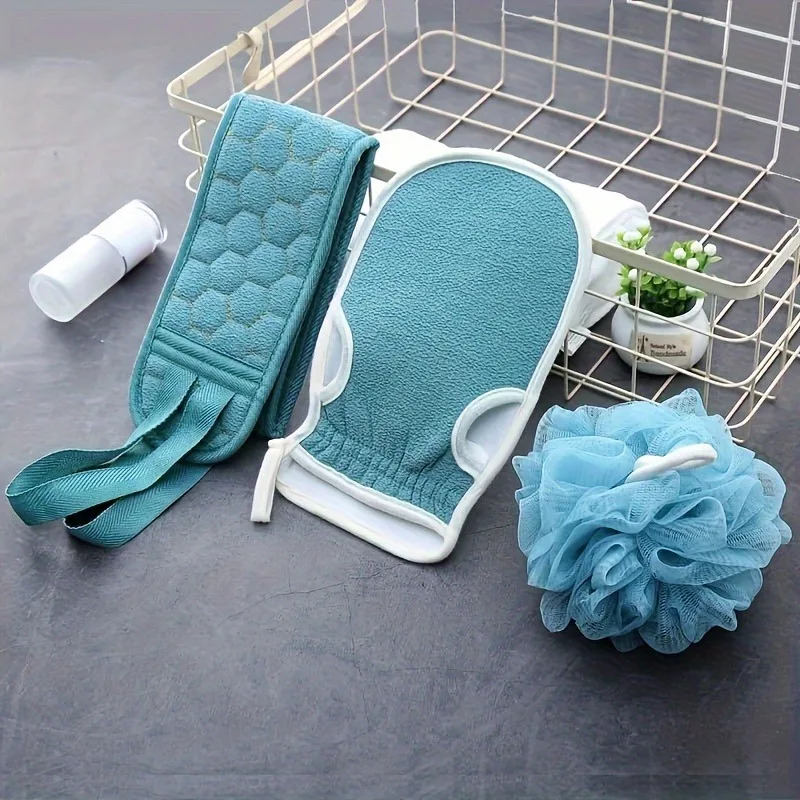 3pcs Exfoliating Bath Set: Gentle Loofah, Soft Glove & Washcloth - Perfect for Spa, Massage & Ideal Shower Essentials