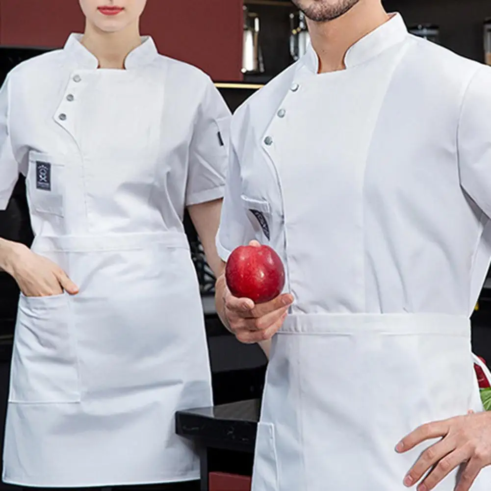 Men Women Uniform Cooking Shirt Chef Top Short Sleeves Quick Dry Unisex Restaurant Hotel Kitchen Chef Jacket Workwear Clothes