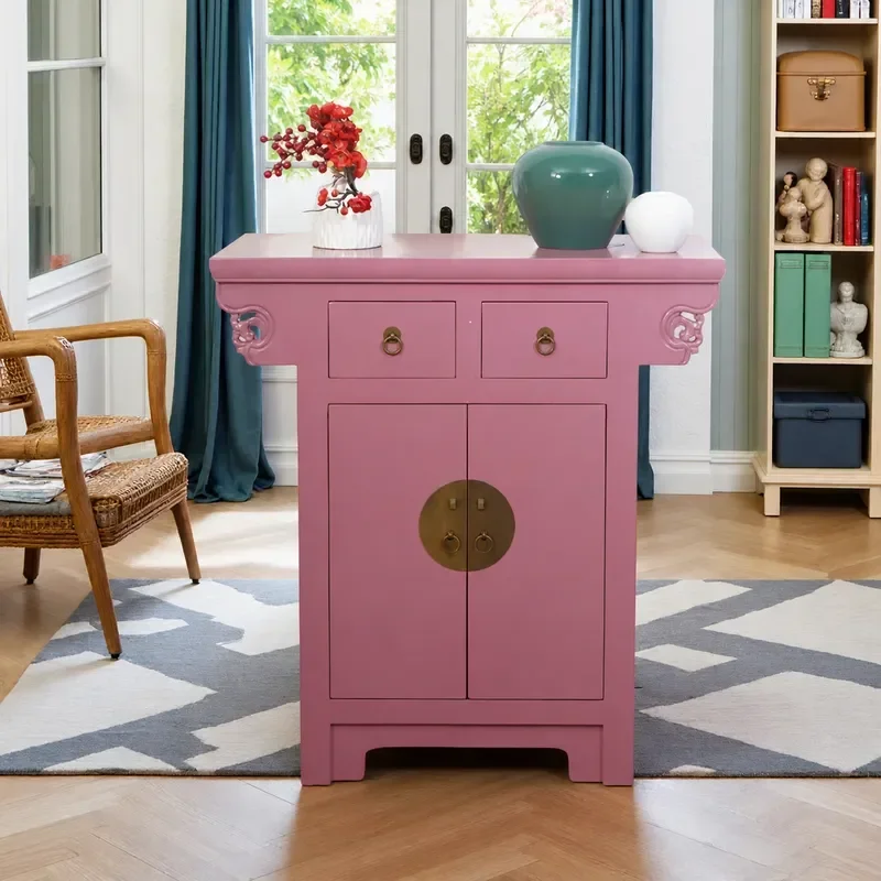 New Chinese Style Solid Wood Painted Dining Side Cabinet Retro Storage Locker for Living Room Bedroom Decorative Display