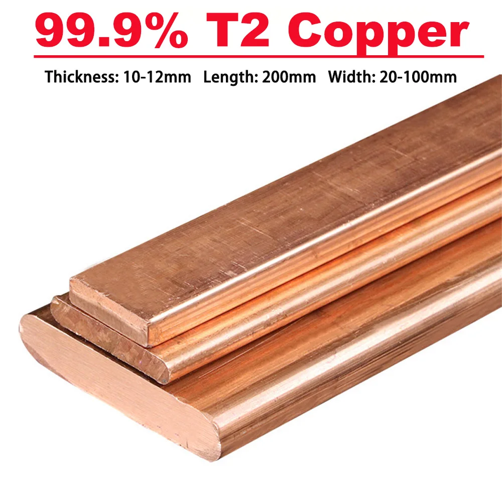 

T2 Copper Busbar 200mm Length Tin Plated Pure Red Copper Strip Flat Bar Ground Row Custom Processing For Electrical Engineering