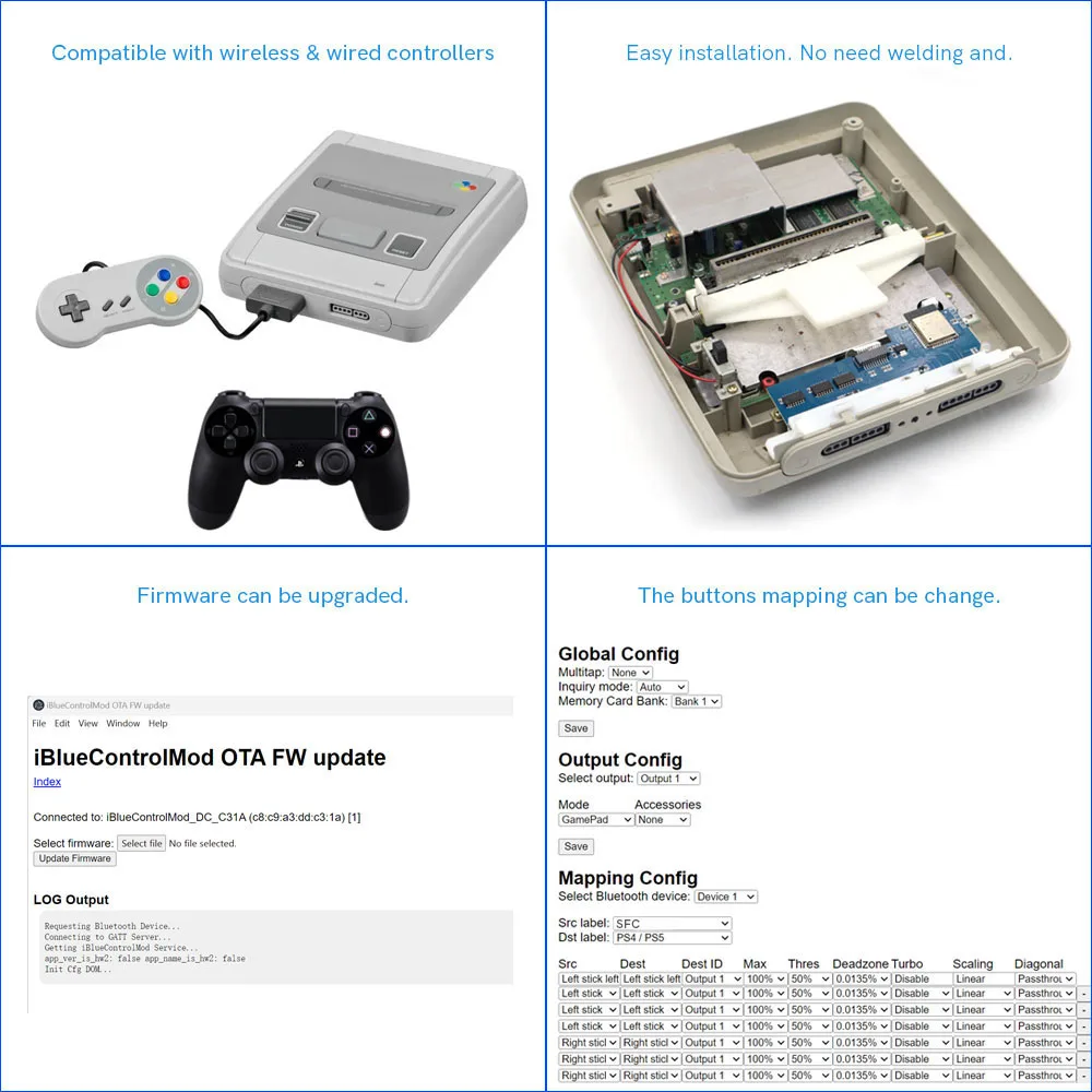 IBlueControlMod-Contrôleur sans fil, adaptateur interne, pour EU SNES JP SDavid, se connecte à pour PS3/PS4/PS5/Switch Pro