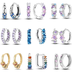 Women's 925 Sterling Silver Colorful Shiny Zircon Circle Fashionable Earrings Fit For At Wedding Party Exquisite Gift Jewelry
