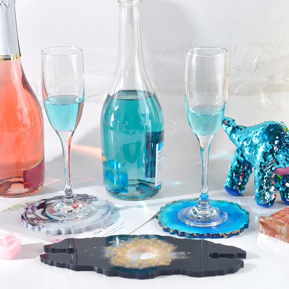 

1Set Crystal Drip Tray Mold Silicone DIY Wine Glass Holder High Transparency Reusable Resin Craft Molds for Coaster Home Decor