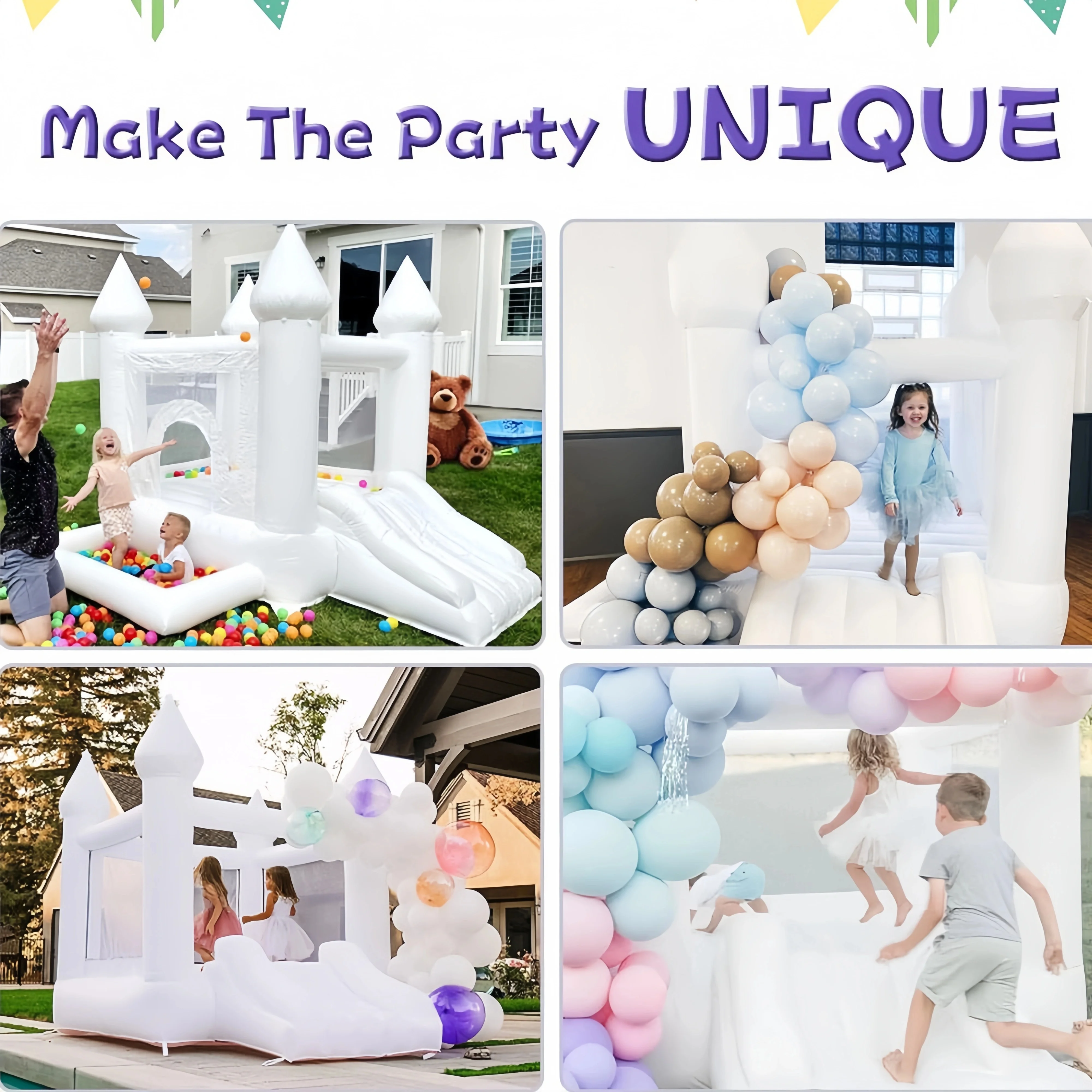 子供用パーティー用インフレータブルホワイトバウンスハウス、ソフトプレイカスタマイズPVC製トランポリン、送風機付き、玄関まで配送