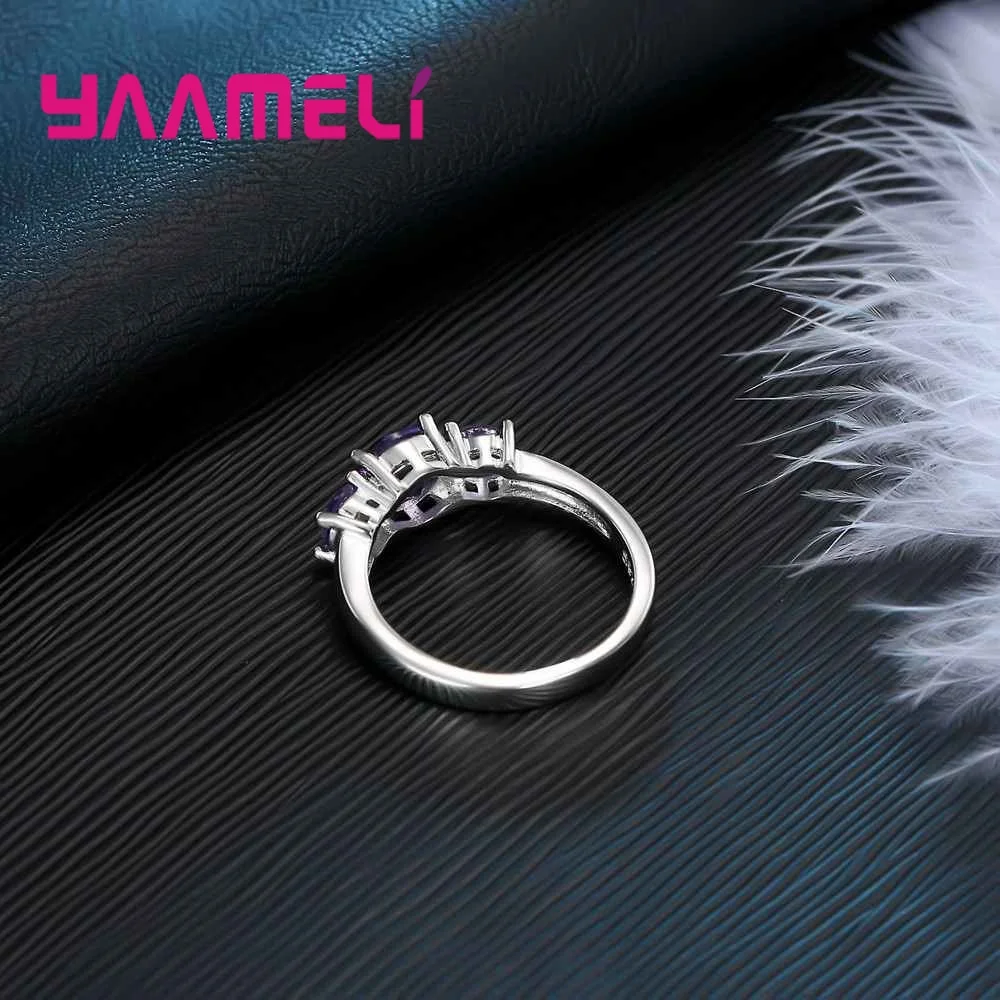 Silver Color Ring With Purple Zircons For Stylish Girls Daily Decoration Wedding Party Women Finger Rings