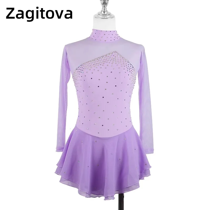 

customized figure skating performance suit girls' skating dress adult competition grading black long sleeved sparkling diamond