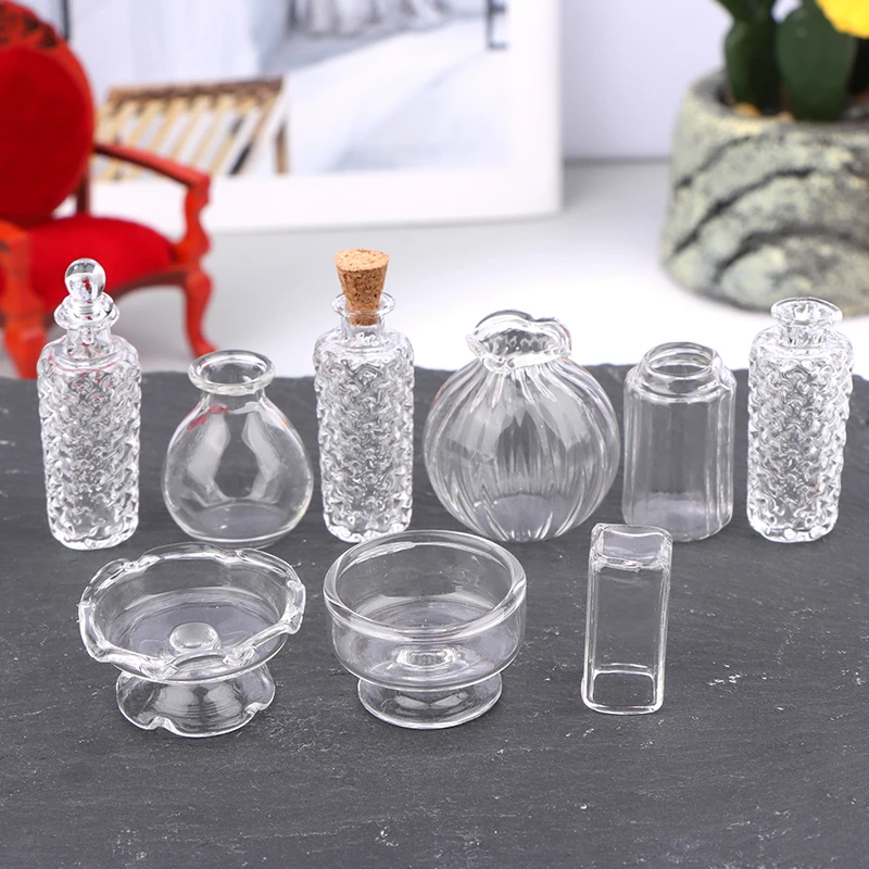 1:12 Dollhouse Miniature Glass Vase Dessert Cup Wine Bottle Wishing Bottle W/Corked Home Decor Toy Doll House Accessories Decor