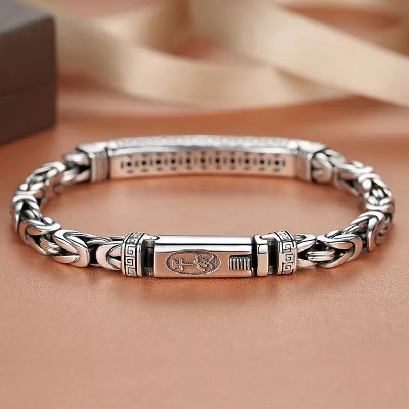 Pulsera de plata S925 2024 auténtica para hombre y mujer, brazalete de Mantra seguro, tendencia Retro, regalo de joyería, 100%