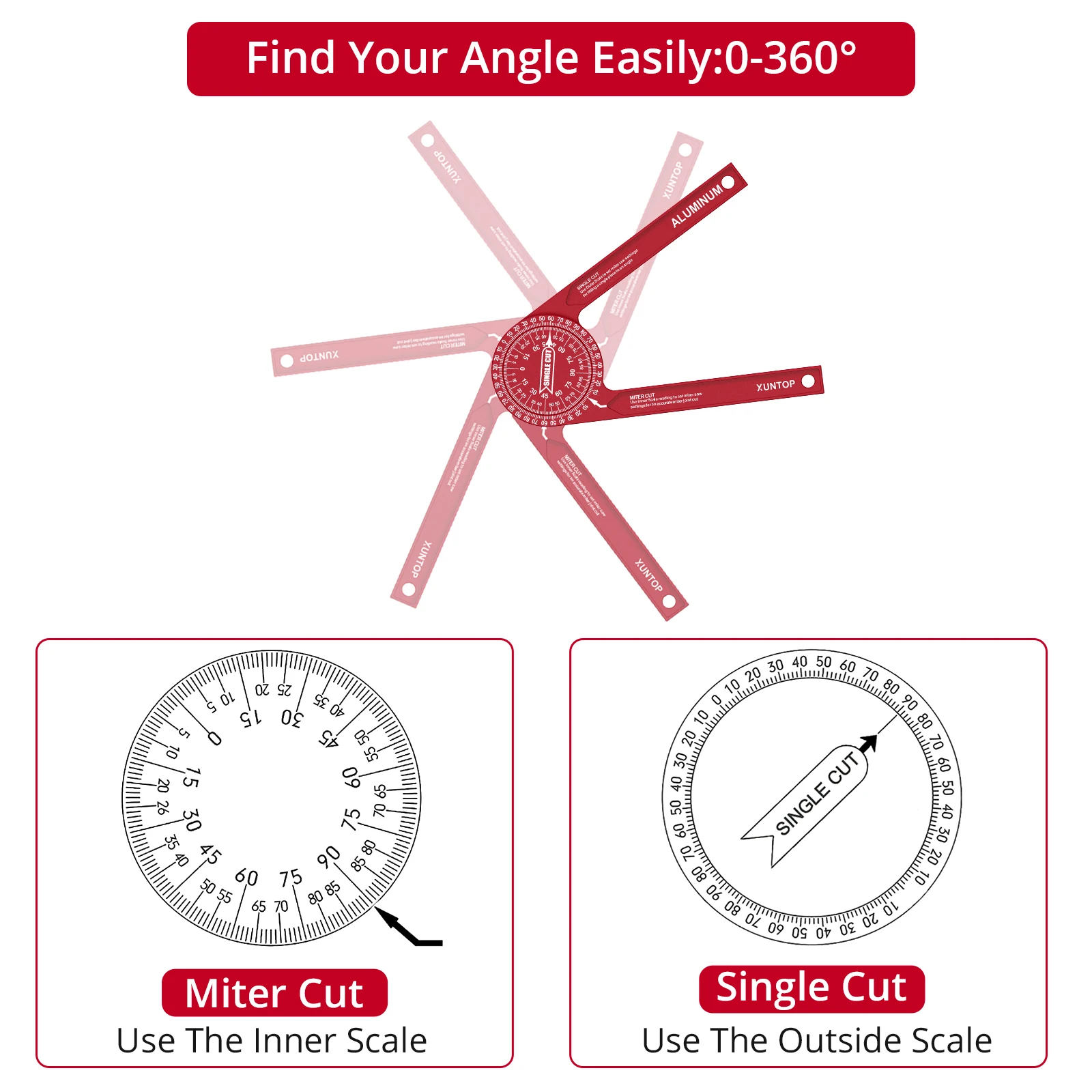 7 Inch Miter Saw Protractor with Level Gauge Rust Proof Angle Finder Featuring Precision Laser Engraved Scales for Carpentry DIY