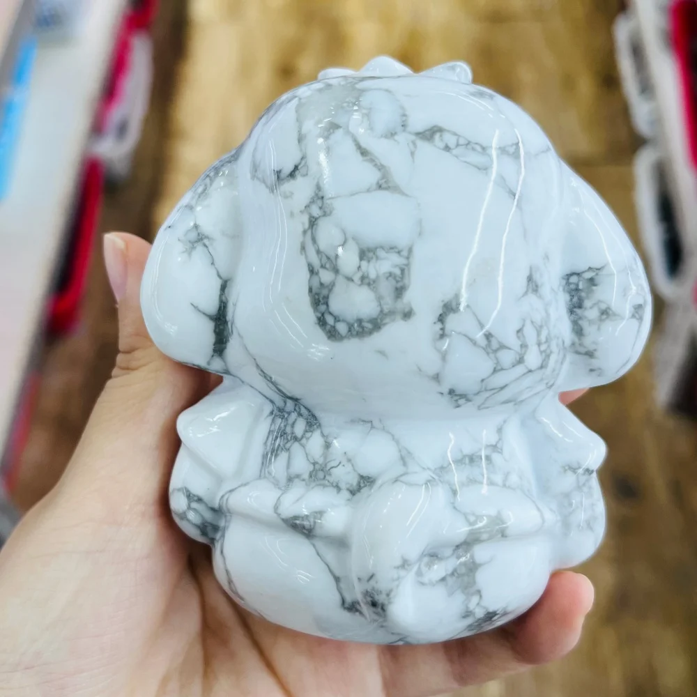 10cm Polished Natural Howlite Cartoon Dog Sculpture Calming Healing Crystal Ornament Bedroom Office Tabletop Decoration