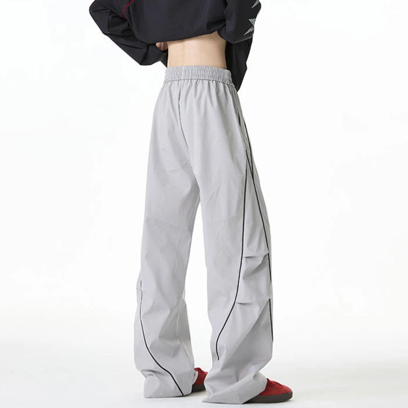 Luzhen cor contraste listra decorar solto em linha reta calças casuais dos homens 2025 rua de alta qualidade perna larga calças esportivas jy3692