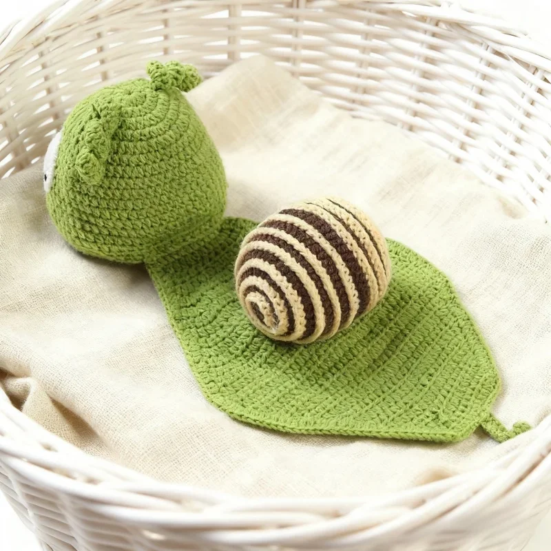 Ręcznie robiony wełniany zestaw ślimaków w kolorze zielonym dla noworodków, rekwizyty do sesji zdjęciowych dla chłopców i dziewczynek, urocze, ręcznie robione akcesoria do zdjęć niemowlęcych.