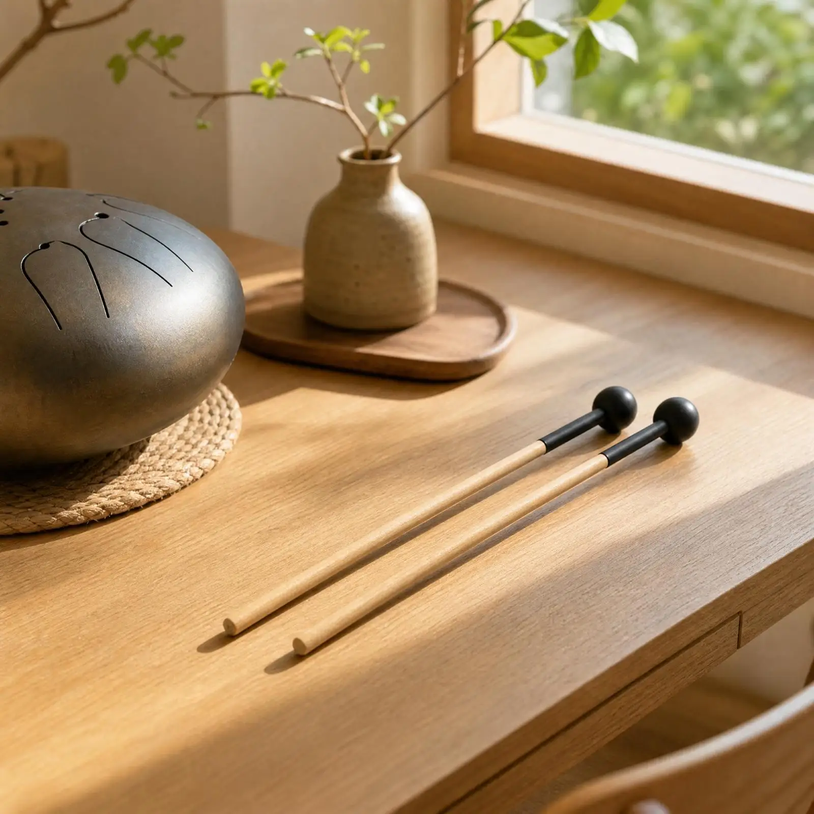 2 Pieces Rubber Mallet with Wooden Handle Versatile Wooden Percussion Mallet Handpan Drum Beater Resonant Sound