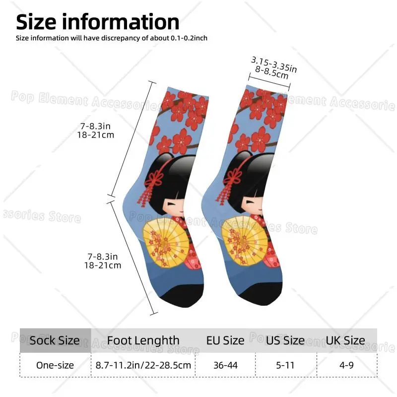 Custom Japanese Red Sakura Kokeshi Doll Dress Socks Mens Womens Warm Fashion Novelty Geisha Crew Socks