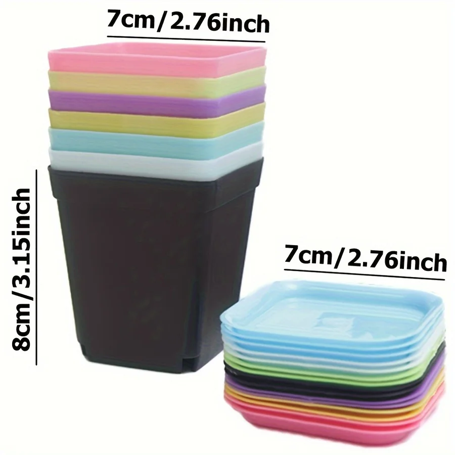 10Pcs 7x7cm Square Plastic Flowerpot Set – Includes Covers, Ideal for Garden, Balcony, Home Decor & Office Desk  ZSY