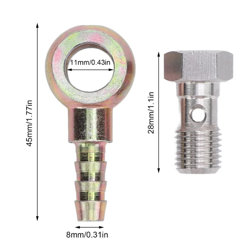 7/16inx20 UNF Banjo Adapter Stainless Steel Brake Reservoir Banjo Bolt Kit With 8mm Barb For Transport Systems