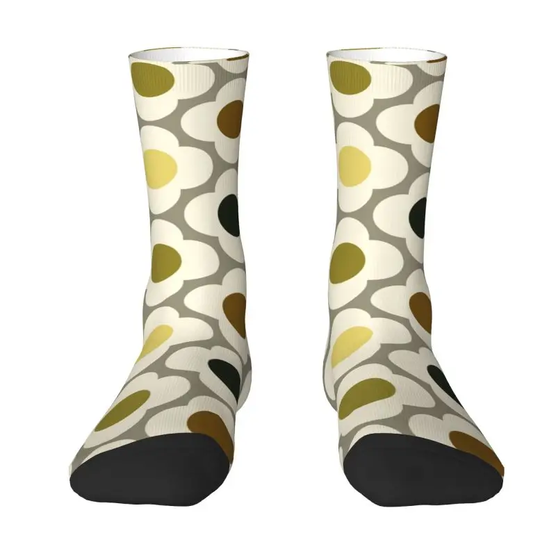 Custom Orla Kiely Spot Flower Ditsy Yellow Multi Mens Crew Socks Unisex Cool Spring Summer Autumn Winter Dress Socks