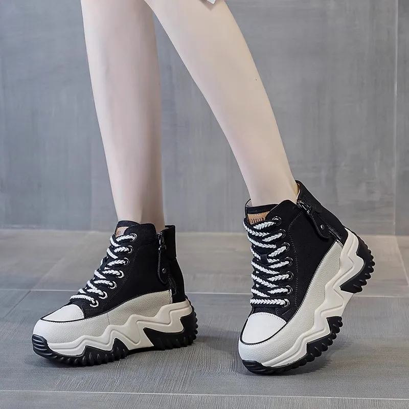 High Appearance Level Thick Sole High Top Matching Color Plus Velvet Warm Comfortable Non-slip Breathable Women's Cotton Shoes