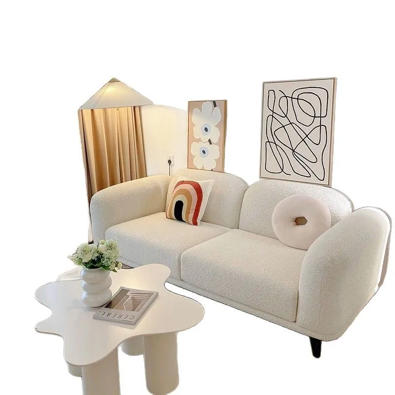 

Internet celebrity sofa living room, small apartment bedroom ins leisure wabi-sabi wind, new lamb wool, fabric double sofa