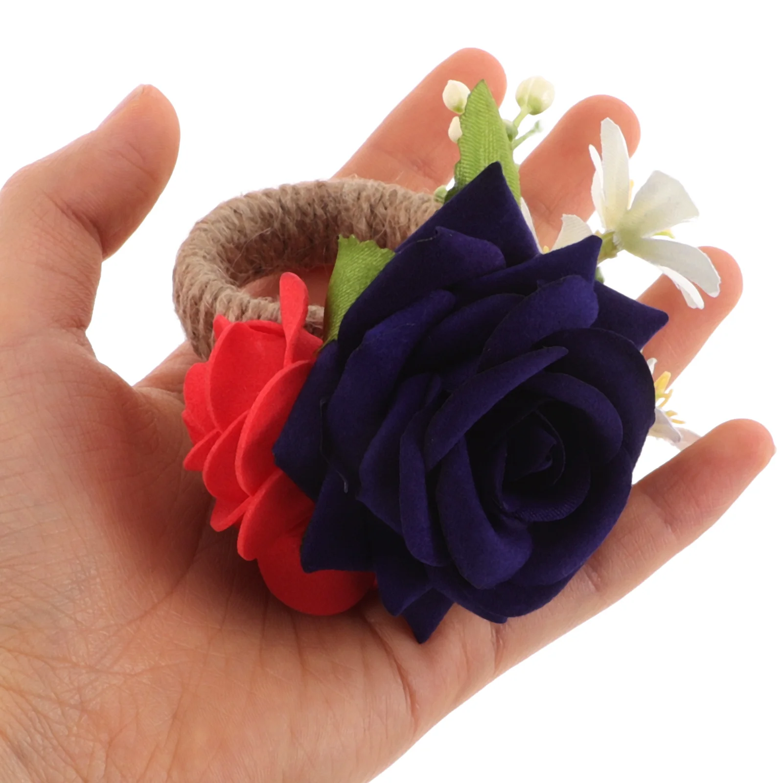 

3PCS Artificial Flower Napkin Independence Day Rustic Jute Rope Design Table Decor Serviette Holders Reusable Napkin