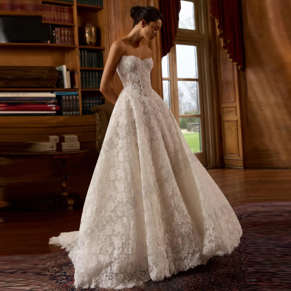 Luxury Women A-line Bridal Gown Lace Removable Sleeves Princess Ball Wedding Dress Formal Beach Welcome Guest Dresses Customized