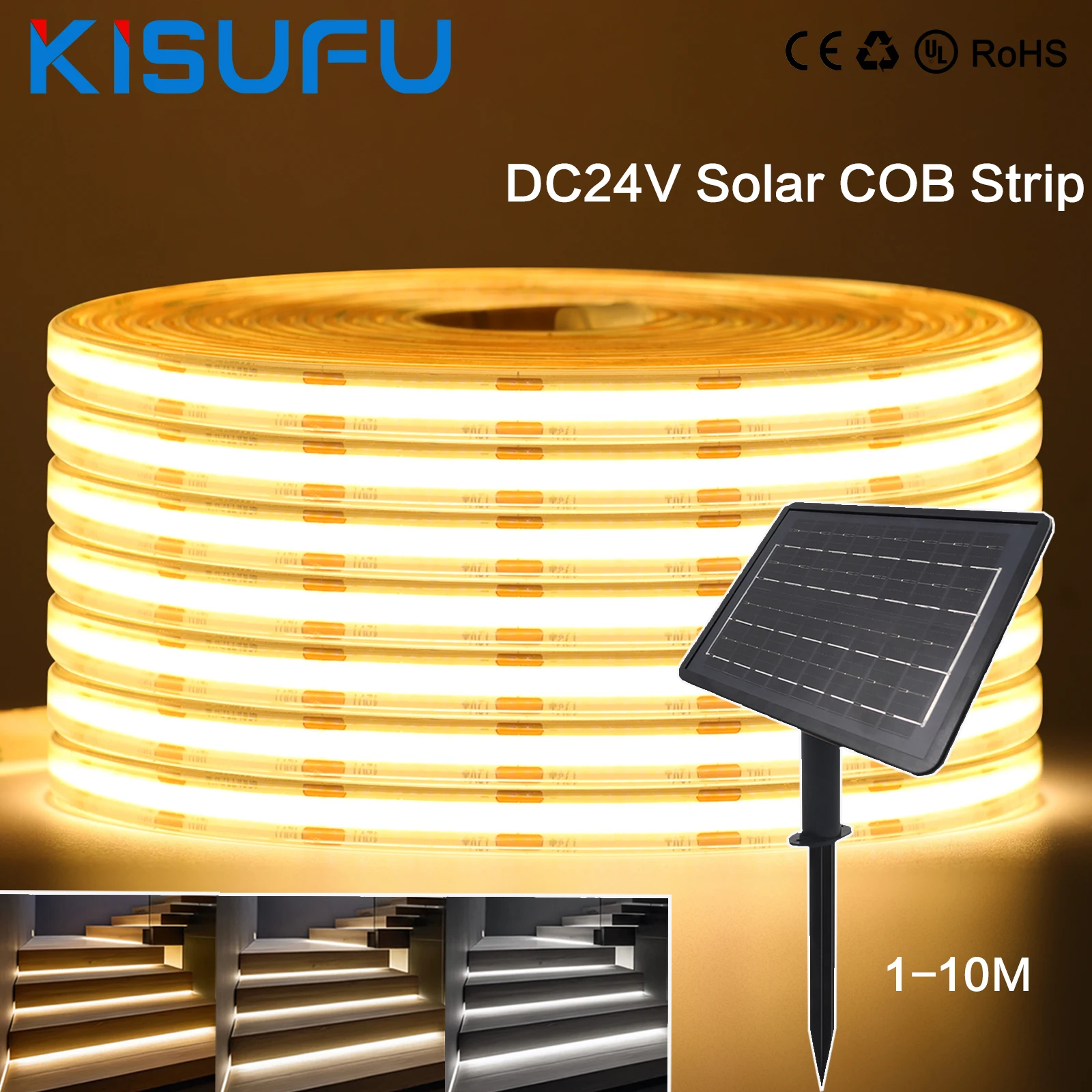 IP67 Waterproof Solar COB Strip Light DC 24V 480LEDs/m 3M 5M 8M 10M RA90 High Density Dimmable Adhensive Tape Home Garden Decor