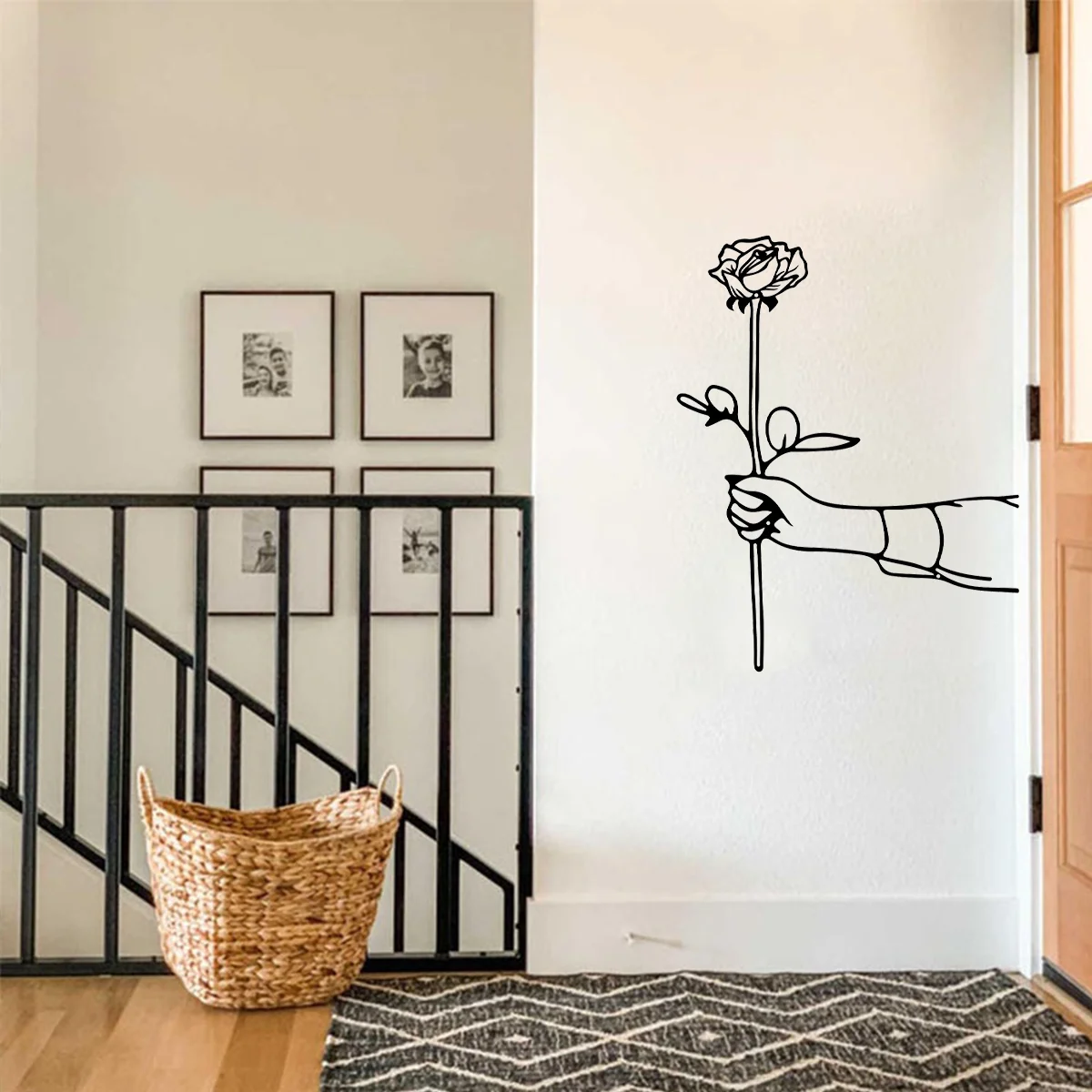 Metal Handheld Rose Black Home Decor, Minimalist Line Drawing Wall Pendant, Creative Quirky Art Wall Sculpture, Kitchen Bathroom