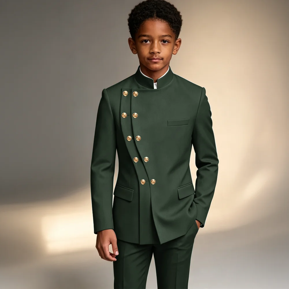 Formal Boys' Suit: Custom-made wedding tuxedo/African-style jacket and trousers 2-piece set.