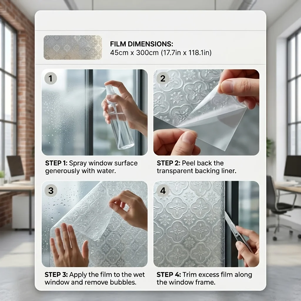 Frosted Privacy Window Film Static Cling No Glue Removable for Bathroom Kitchen Sliding Door Cabinet Partition Glass