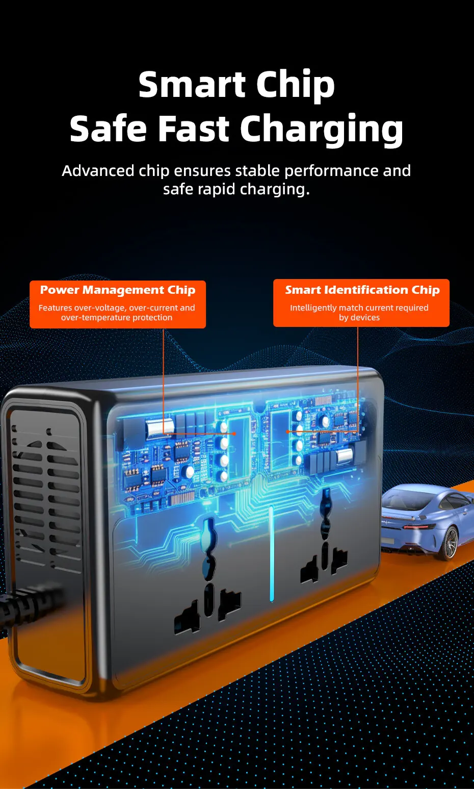 Vyvylabs 200W Auto-Stromwechselrichter 12V DC zu 220V AC Konverter Auto-Stromadapter Typ C USB Schnell-Ladestation Auto-Zubehör – Detail 6