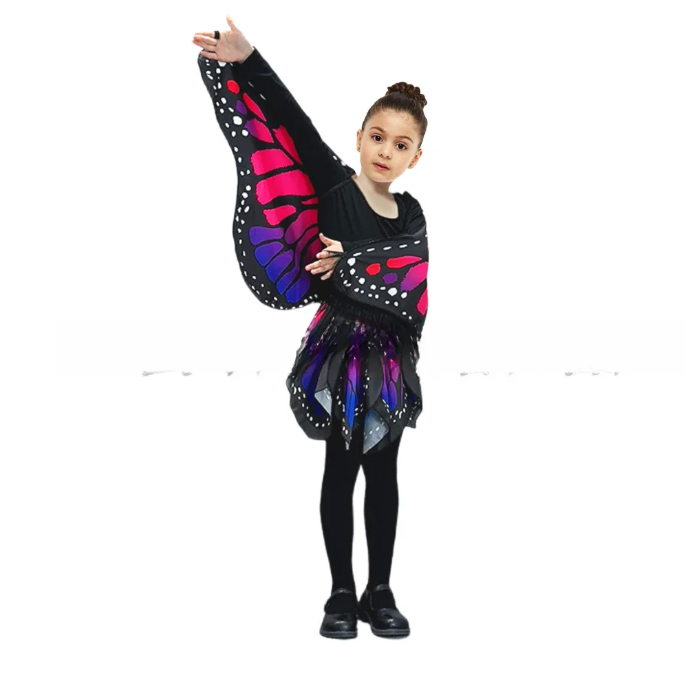 Kids Monarch Butterfly Cape Wings Double Side Print Children Butterfly Skirt Set Monarch Halloween Costumes Dress Up Party Rave