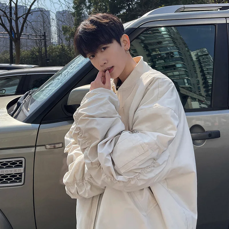 

Мужская куртка Cool Pilot: модный осенний дизайн, защита от морщин, длинный рукав, декоративная молния, свободный крой, воротник-бомбер