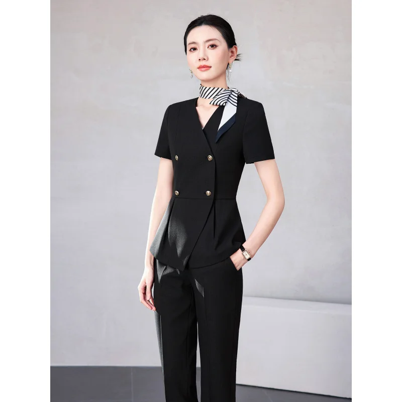 Summer professional women's suit, short-sleeved, lightweight, suitable for property management, customer service, hotel receptio