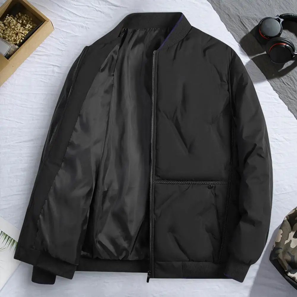 

Winter Jacket Men's Winter Baseball Style Cotton Coat with Stand Collar Pockets Thickened Warm Outerwear for Cold Weather