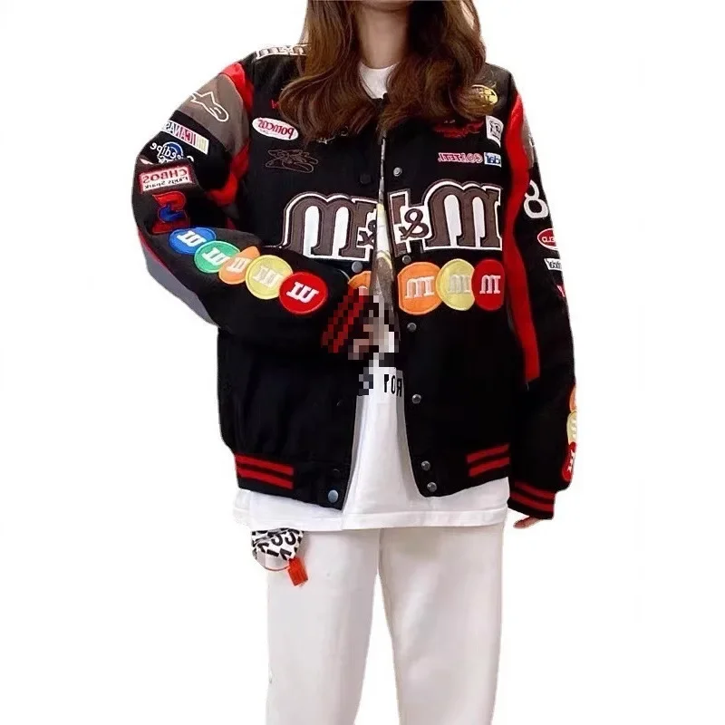 Baseballová bunda s vysokou výšivkou pro muže a ženy v pouličním stylu, motocyklové závodní kabáty, volný střih, tenké svrchní oblečení - náhled 2